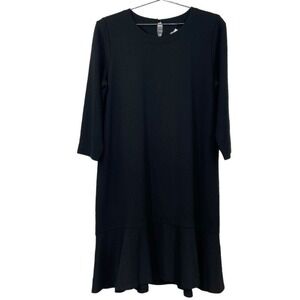 J. Jill Black Ponte Knit Flounce Hem Dress 3/4 Sleeve Large New